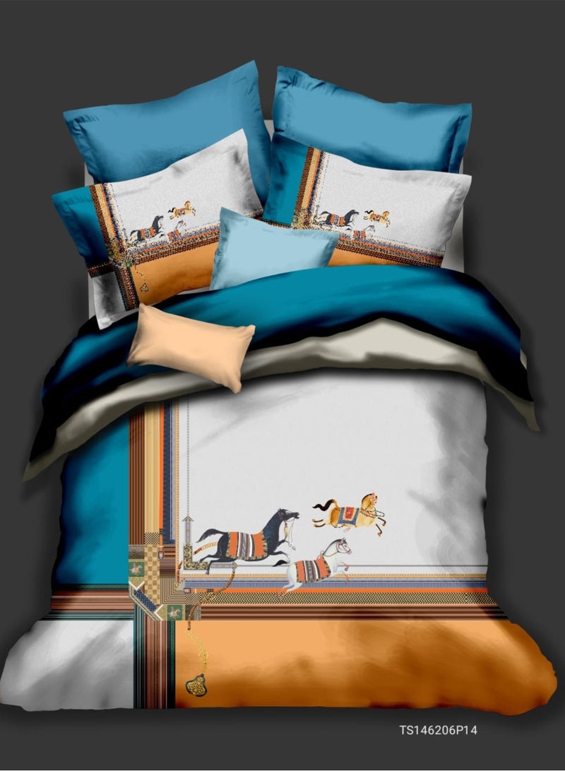 طقم مفروشات سرير هوميتوبيا كينج 6 قطع تصميم مطبوع مرسوم يدوياً قماش مرن فاخر ناعم ومتنفس مناسب لغرف التكييف